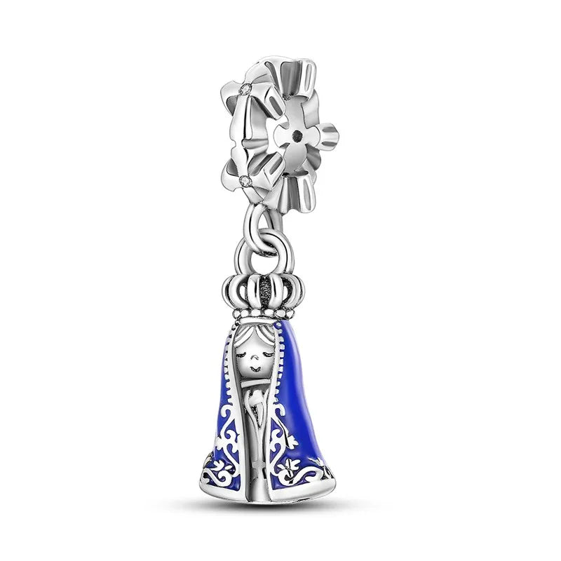 925 Sterling Silver Virgin Mary Dangle Charm | Fits Pandora Bracelet | Our Lady Pendant Bead | Religious DIY Jewelry Gift
