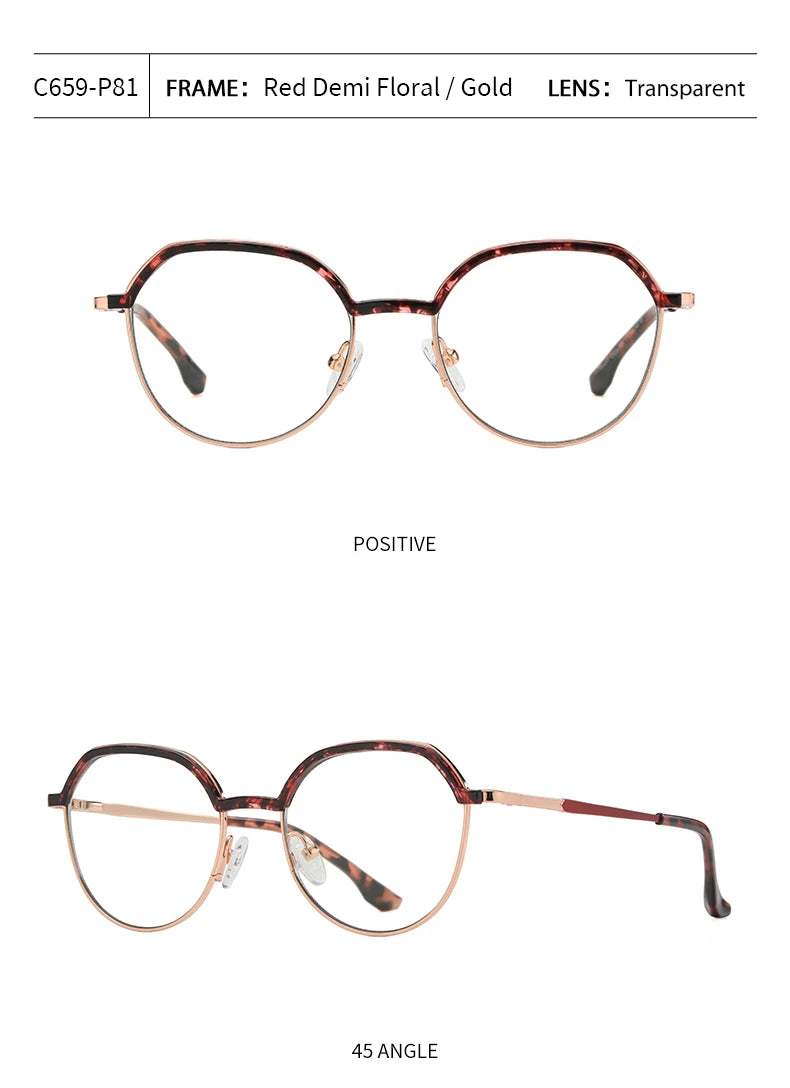 Women Round Blue Light Blocking Glasses 👓 Stylish Alloy Frame TB3201