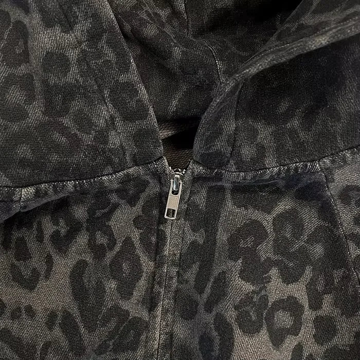 2025 Leopard Print Zipper Hoodie | Harajuku Streetwear Sweatshirt | Warm Autumn Winter Fashion for Women