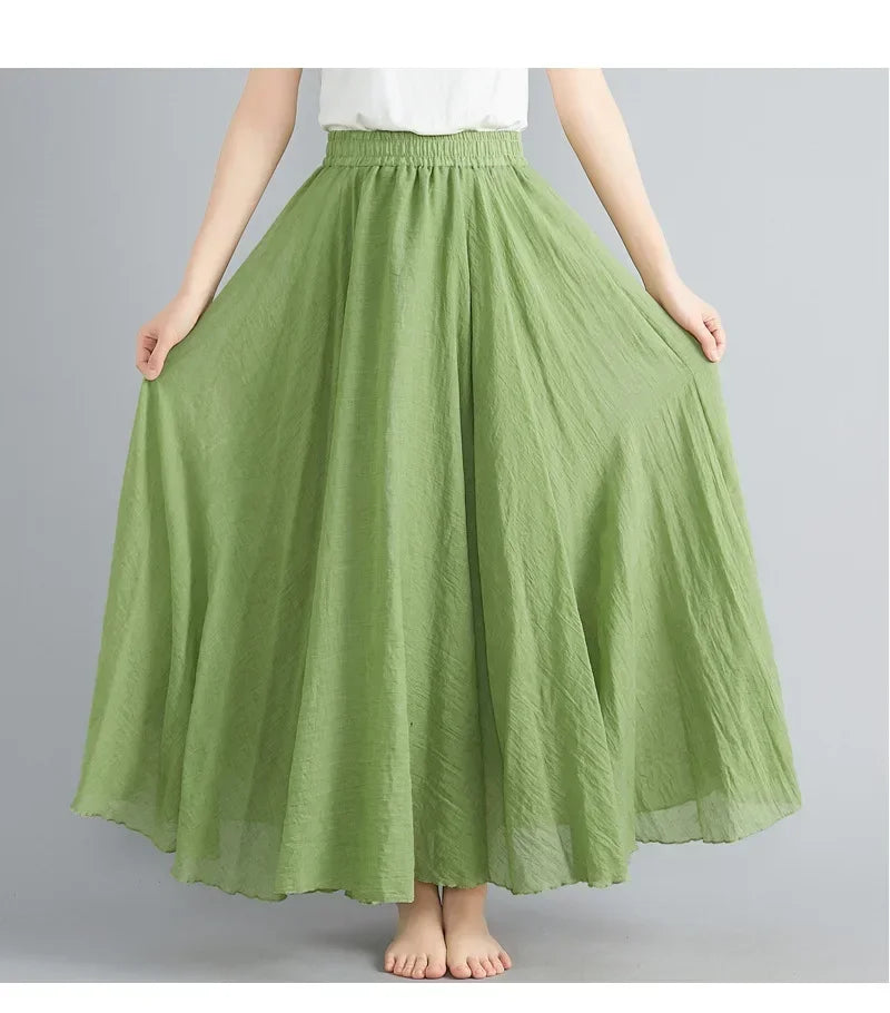 Fashion Solid Cotton Linen Women Maxi Skirt – Elegant Harajuku Casual Loose Long Skirt 👗✨