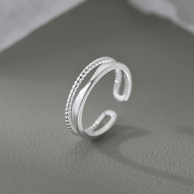 Original 925 Silver-Plated Double Lines Ring for Women – Vintage Wedding Engagement Jewelry Birthday Gift