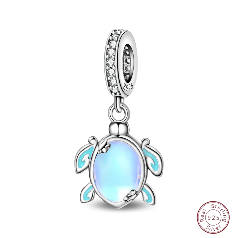 925 Sterling Silver Blue Zircon Ocean Shell Beaded Pendant | Fit Original 3mm Bracelet Women’s Fine Jewelry