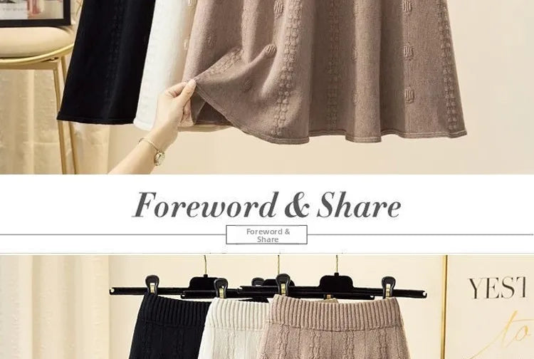 High Waist Knitted Midi Skirt – Women’s Sweater Matching Large Flounce A-Line Umbrella Skirt | Spring, Autumn & Winter