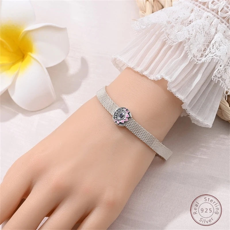 925 Sterling Silver Beaded Flat Pendant | Fantasy Original 3mm Beads for Women’s Bracelet Fine Jewelry