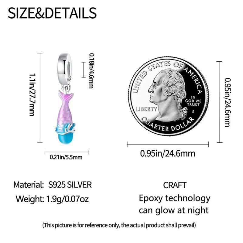 925 Sterling Silver Colorful Luminous Charms | Shell Turtle Star Beads