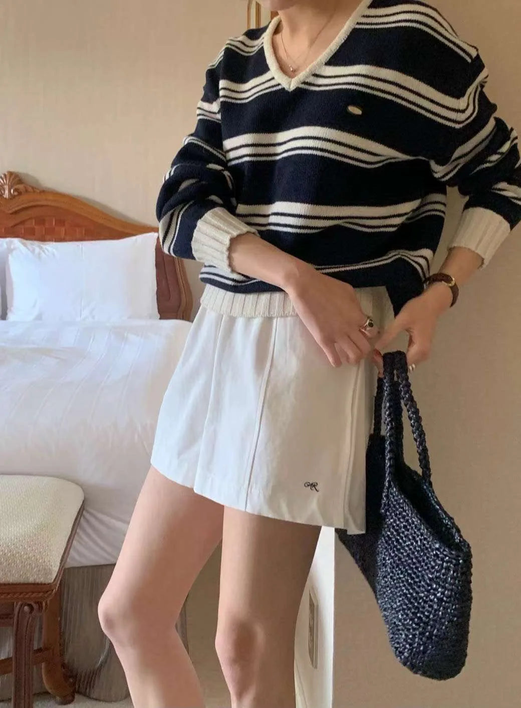 Faionable V-Ne Women's Knitted Sweater Long Sve Striped Base irt Trendy Commute Sle Regular Length Chinese Origin