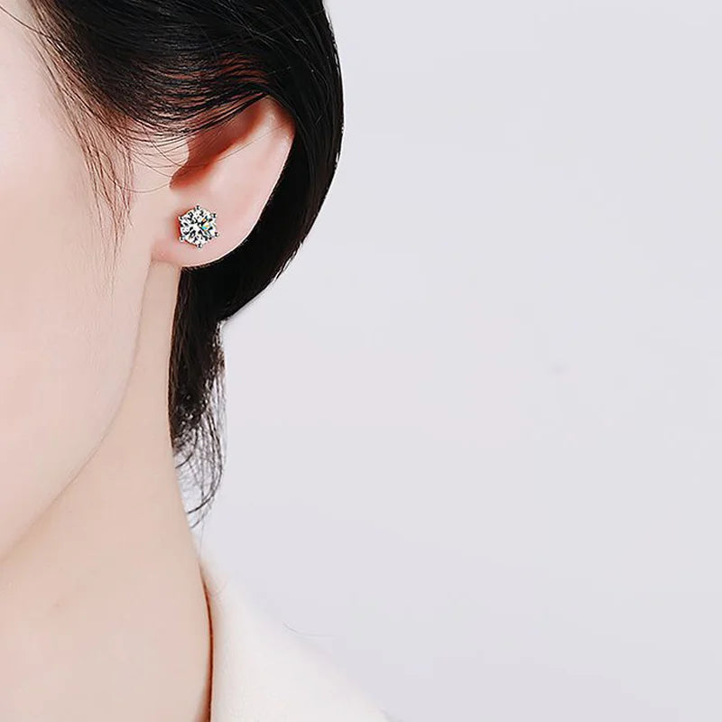 BIJOX STORY 925 Sterling Silver Moissanite Screw Stud Earrings – D Color Diamond Wedding Jewelry