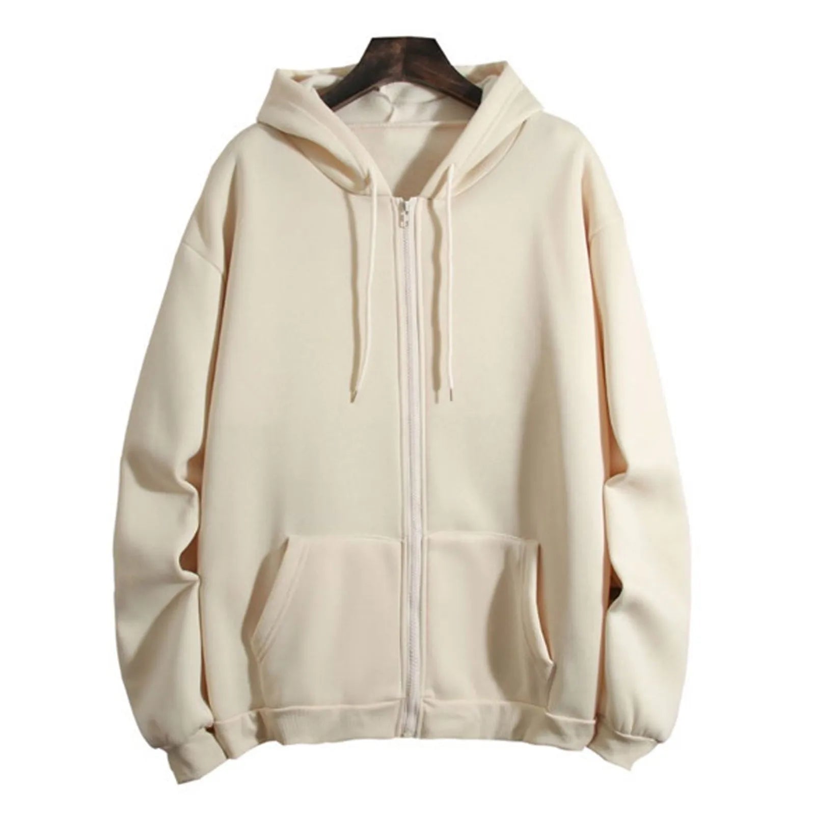 Spring Autumn Women Solid Color Hooded Sweatshirt Coat | Zipper Pocket Hoodie Jacket | Casual Outerwear Femme