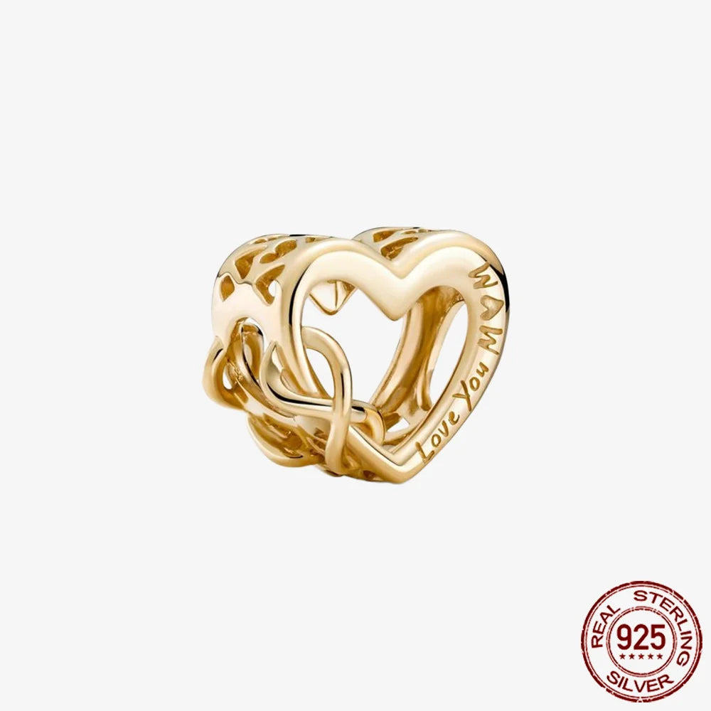 Sparkling Golden Series 925 Sterling Silver Pavé Clip Charm | Fit Original Pandora Bracelet – DIY Jewelry Christmas Gift