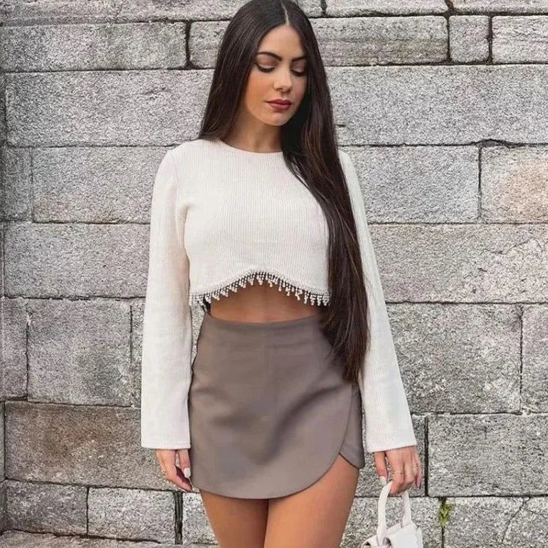 TRAF Women’s High Waist Skort – Stylish Summer Mini Skirt Pants | Pink, Black & Brown Asymmetric Casual Skort