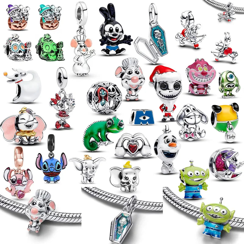 New Halloween Disney Cheshire Cat & Stitch Charm Beads – Fit Original Pandora Bracelet & Necklace, Women’s Holiday Jewelry Gift