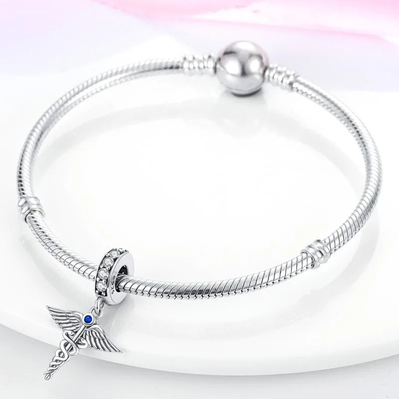 S925 Silver Angel Baby Charms | Heart Shape Wings Dangle Beads Fit Bracelet & Necklace