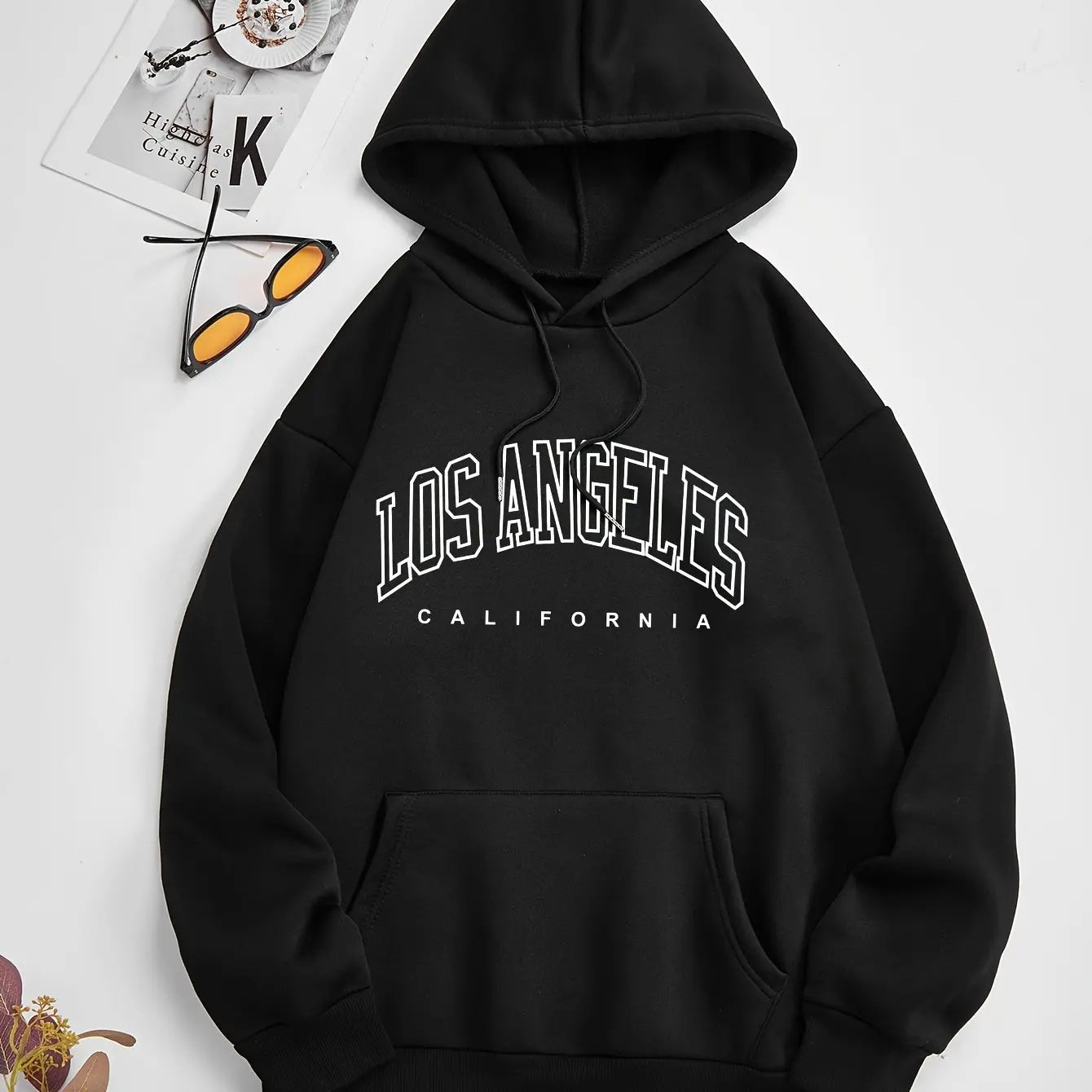 Women’s Los Angeles Print Fleece Hoodie | Warm Casual Sports Sweatshirt | Autumn Winter Loose Fit with Pocket