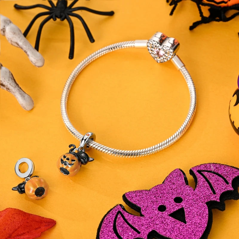 925 Sterling Silver Halloween Series Charms | Pumpkin, Witch, Skull & Candy Beads Fit Original Bracelet DIY Jewelry