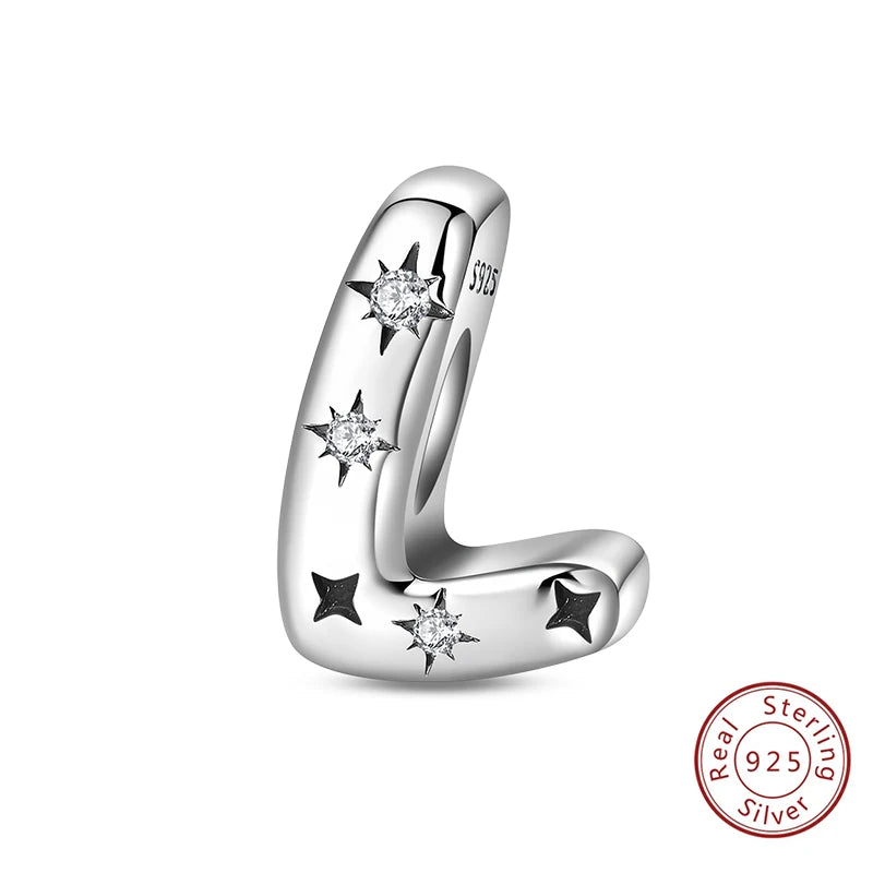 Classic 925 Sterling Silver A–Z Alphabet Charms | Letter Beads with Stars Fit Original Bracelet DIY Jewelry for Women