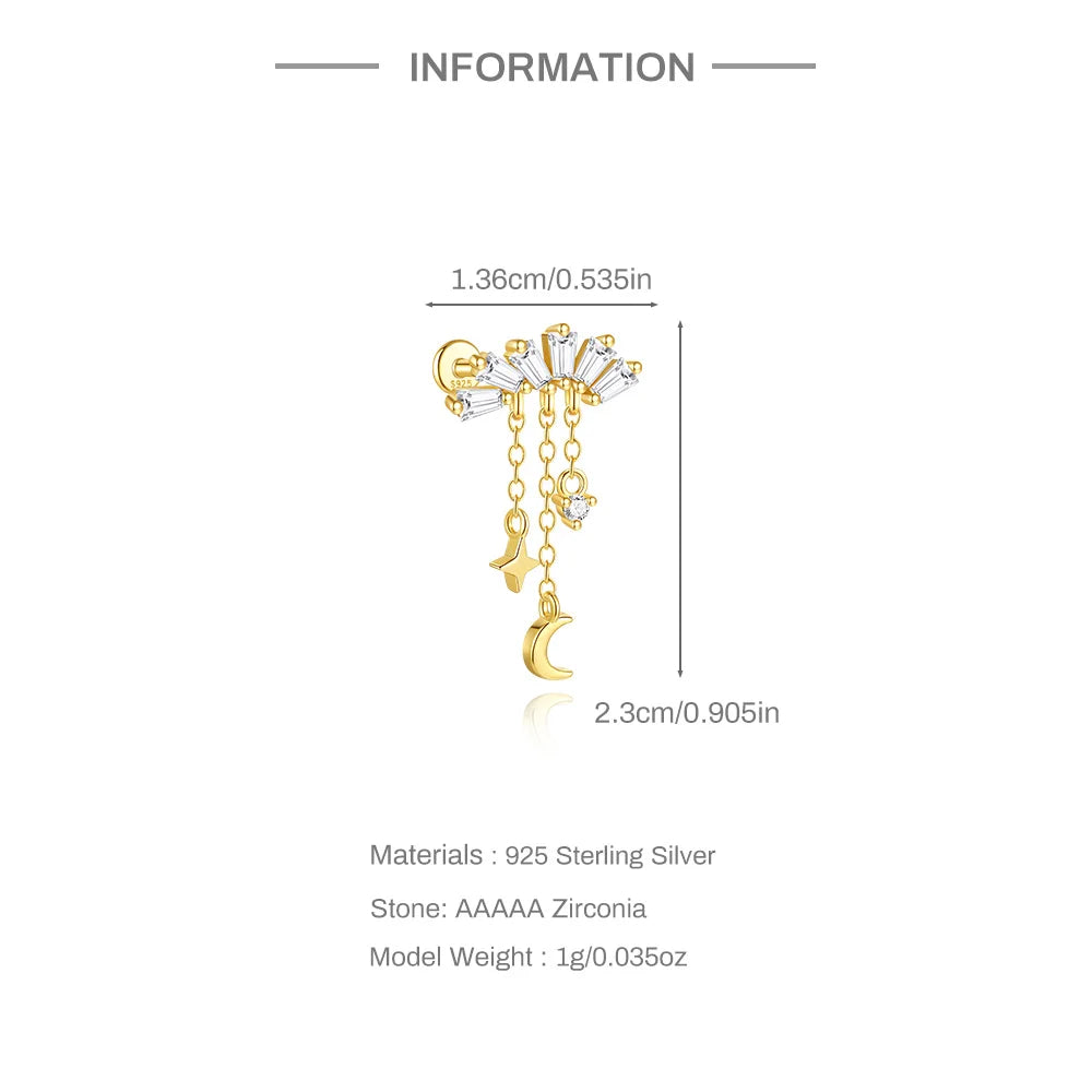 CANNER 925 Sterling Silver Horse Eye Tassel Zircon Drop Earrings – Minimalist Geometric Jewelry for Women