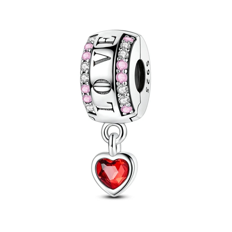Original 925 Sterling Silver Clip Charm Bead | Round Heart Love Family Charms Fit Bracelet Women DIY Jewelry Gift