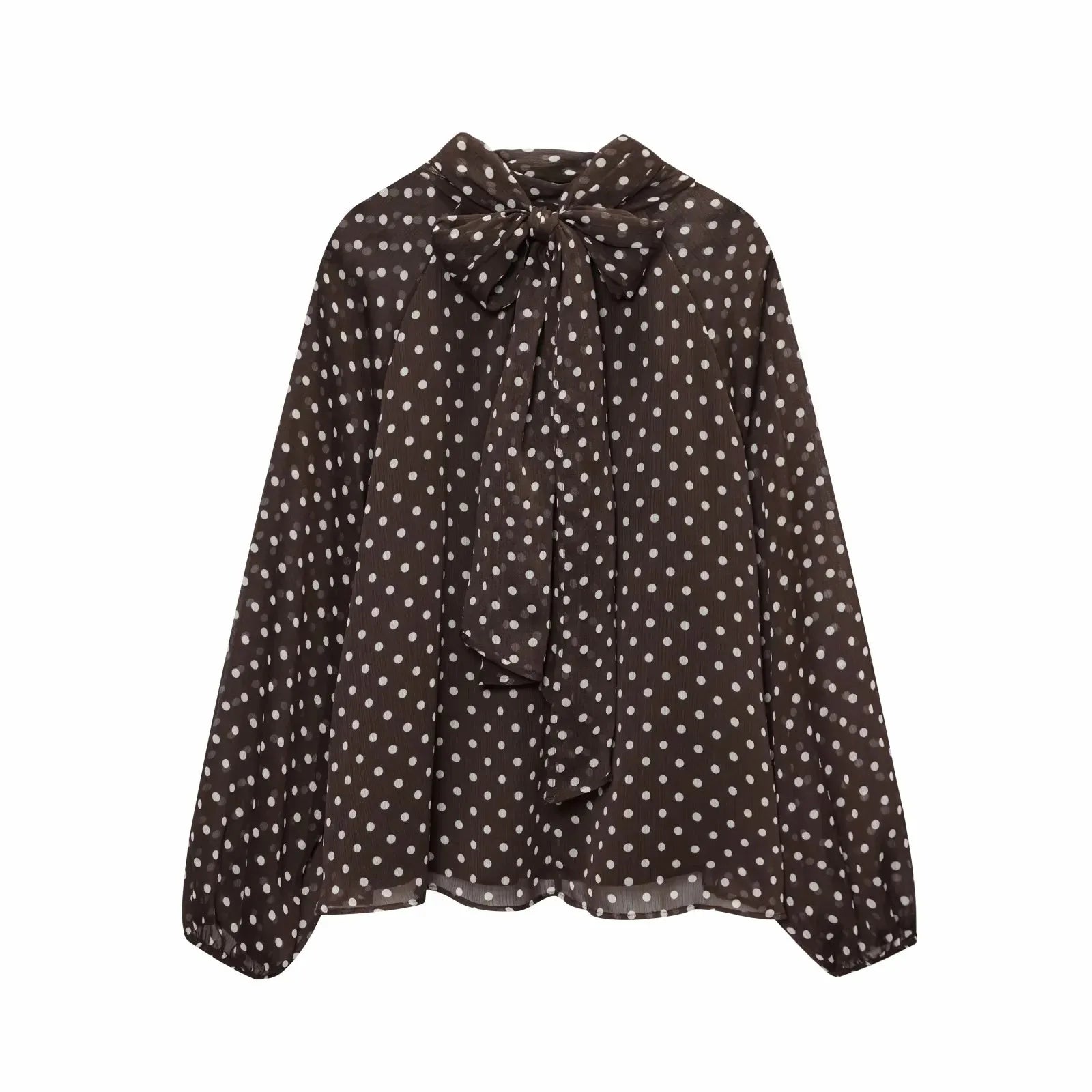 Women’s Long Sleeve Bow Collar Blouse – Elegant Dot Print Shirt Tops 👚✨