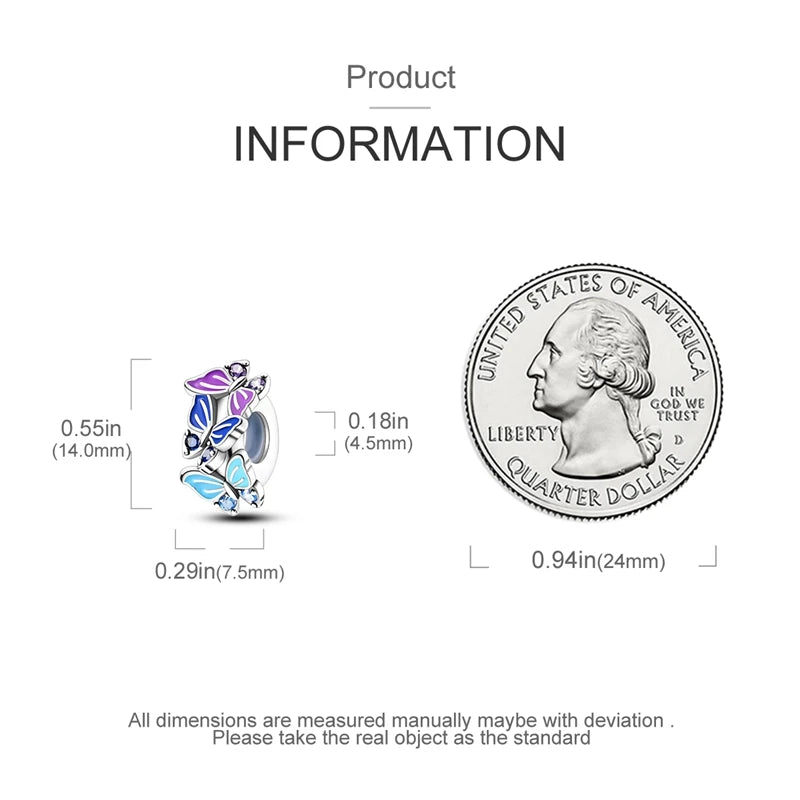 100% 925 Sterling Silver Rainbow Zircon Butterfly & Dragon Charms – DIY Bracelet Beads