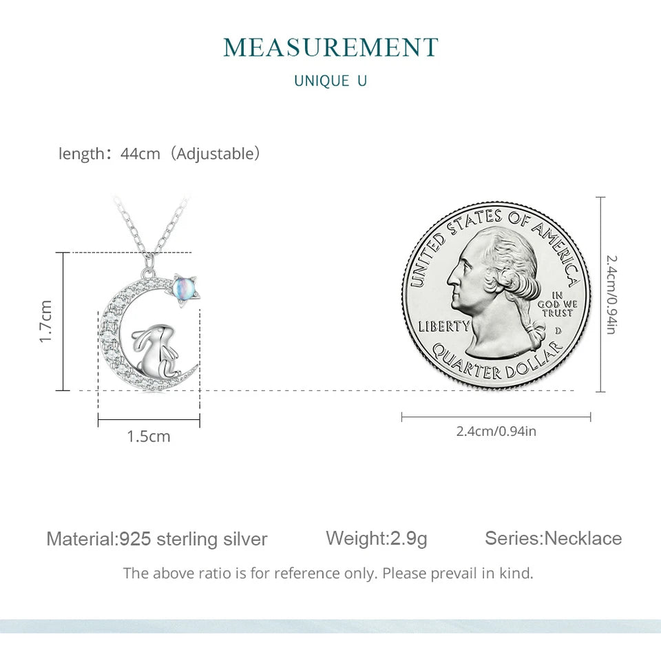 WOSTU 925 Sterling Silver Cat & Rabbit Moon Necklace | Star Zircon Pendant for Women Fine Jewelry Gift
