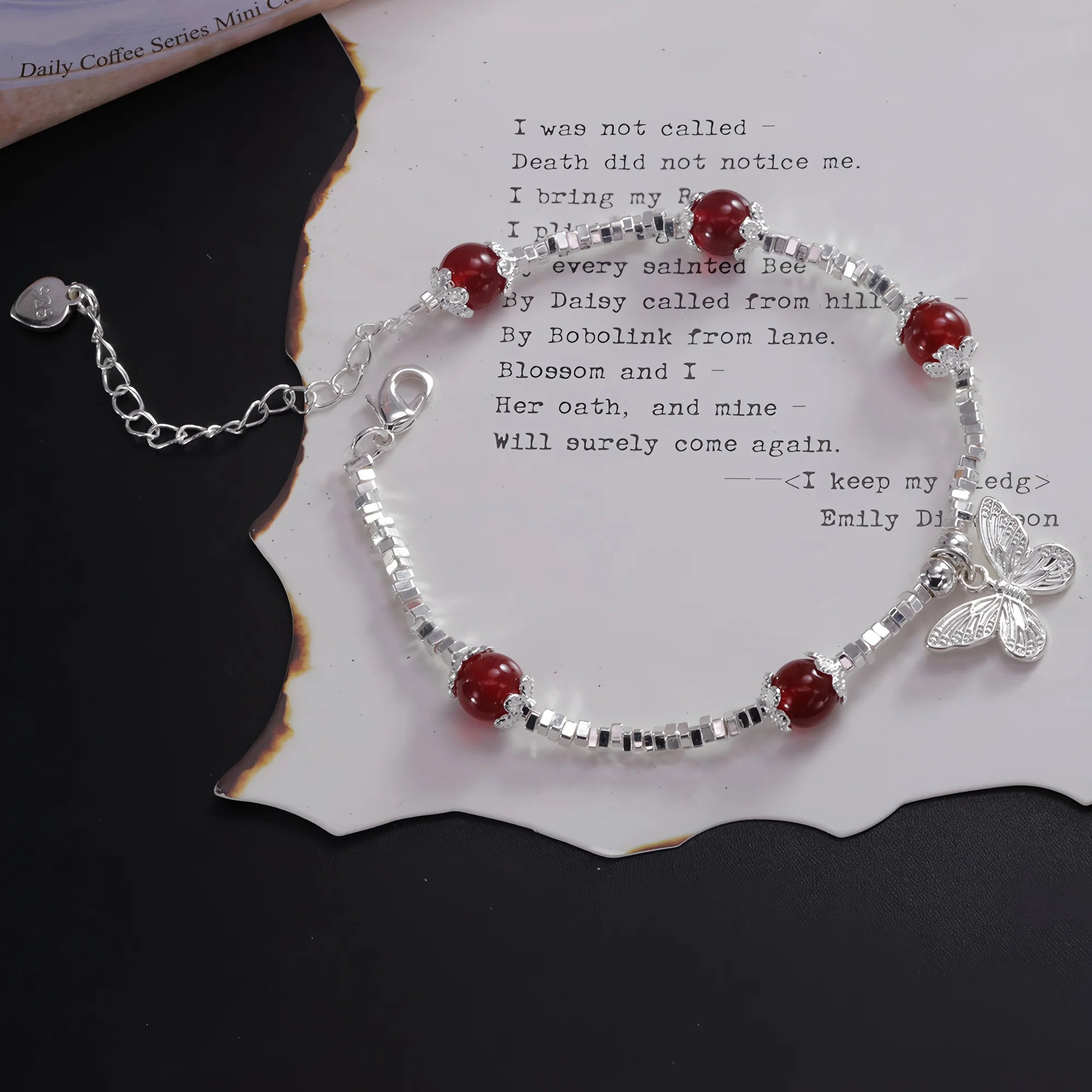 VENTFILLE 925 Sterling Silver Red Agate Bracelet | Flower Pendant Lucky Bead | Original Jewelry Gift for Women