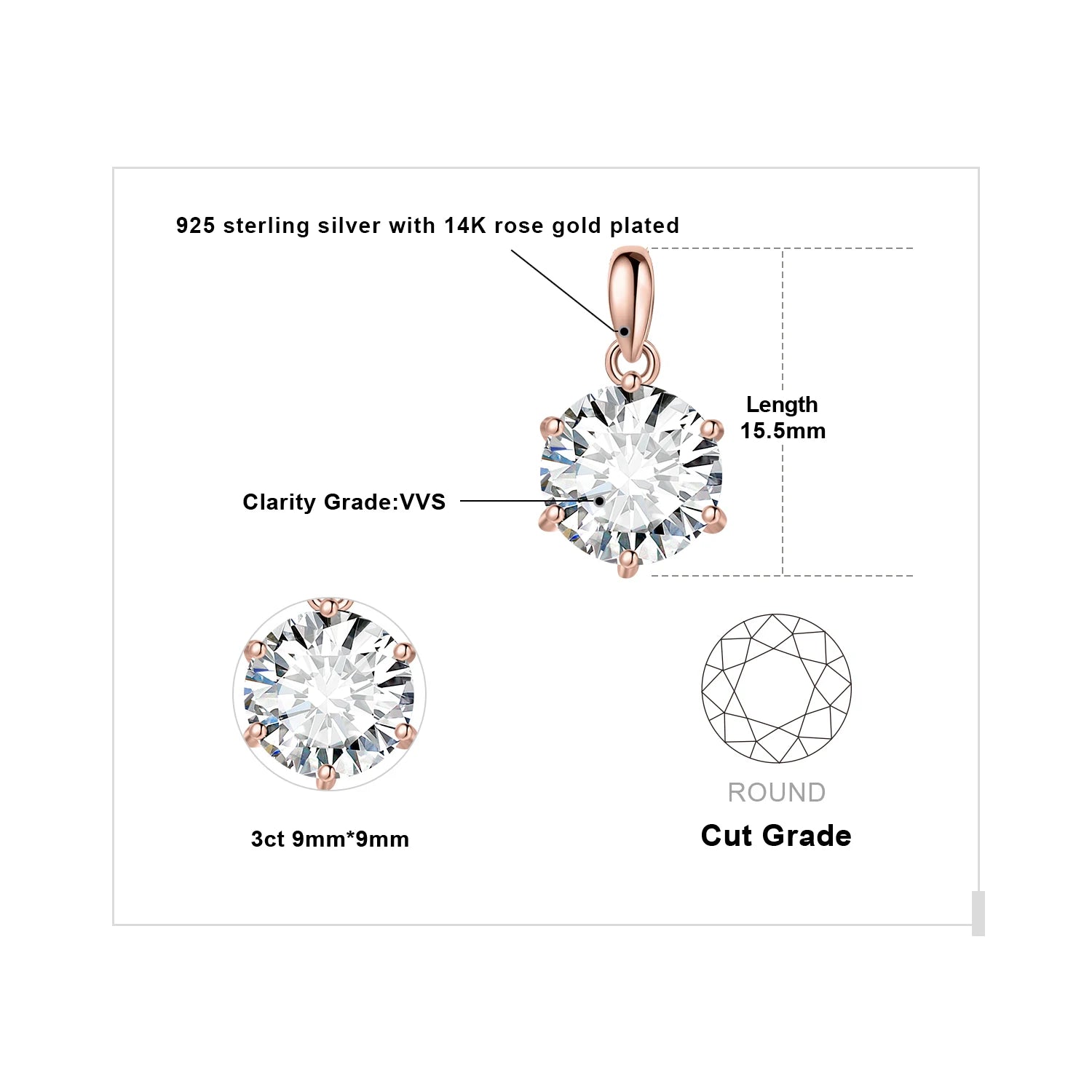 JewelryPalace Moissanite 1-3CT Round Pendant – 925 Sterling Silver Necklace for Women