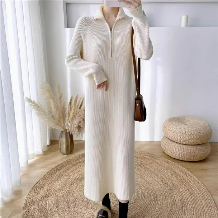Autumn Winter High Collar Knitted Dress for Women – Loose Fit Long Sleeve Straight Tube Casual Warm Outfit