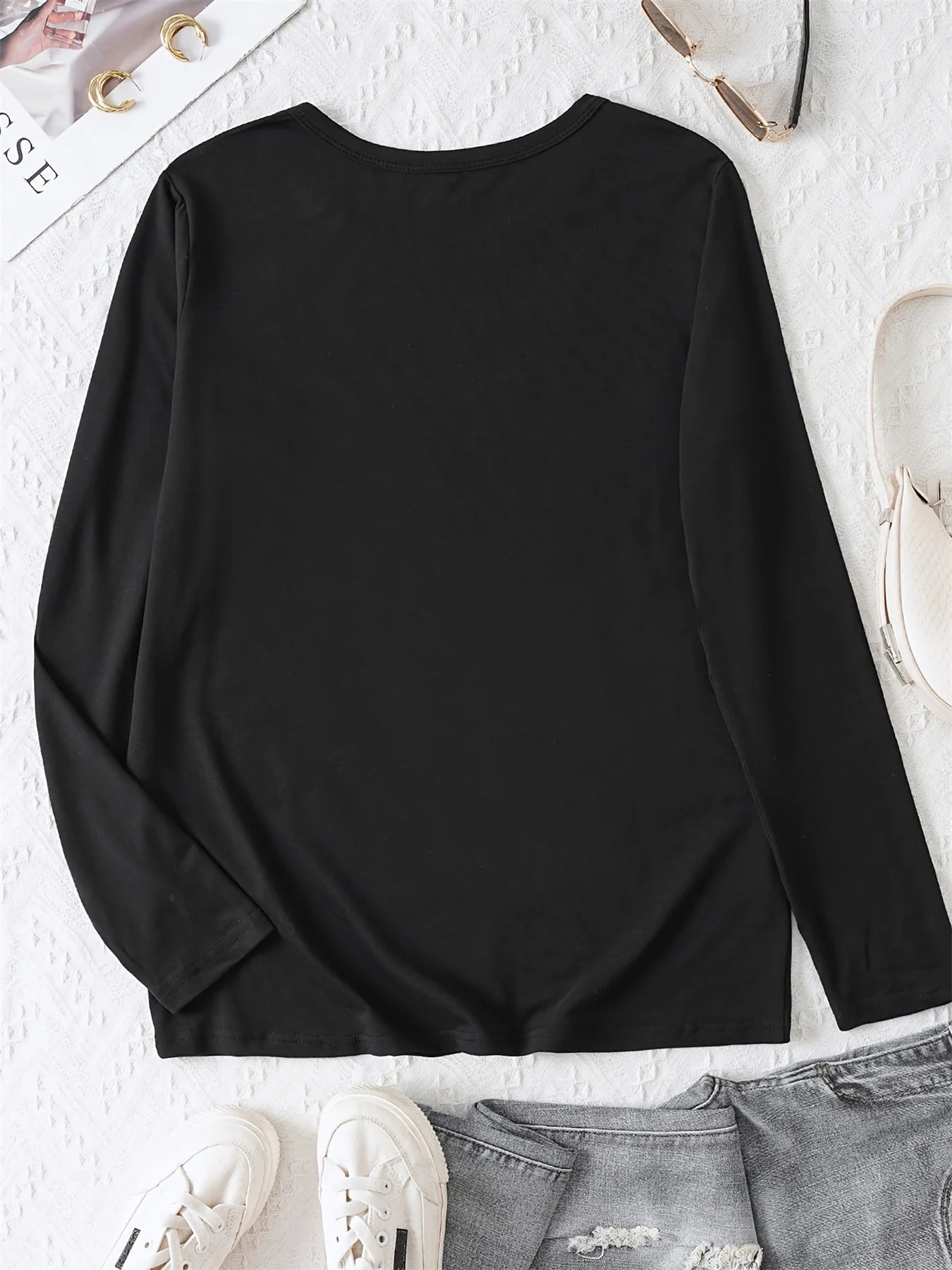 Women’s 100% Cotton Long Sleeve T-Shirt | Spring Autumn Loose Fit Round Neck | Butterfly & Tree Graphic Top