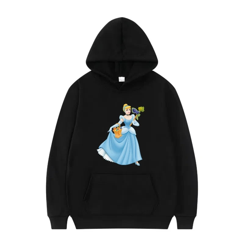 Disney Princess Graphic Hoodie | Y2K Sweet Style Long Sleeve Sweatshirt with Pockets for Women