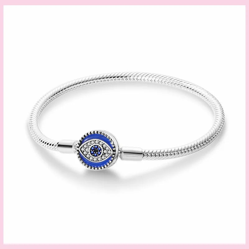 925 Sterling Silver Evil Eye Bracelet with Hand of Fatima | Blue Zircon Protection Charm Jewelry for Women