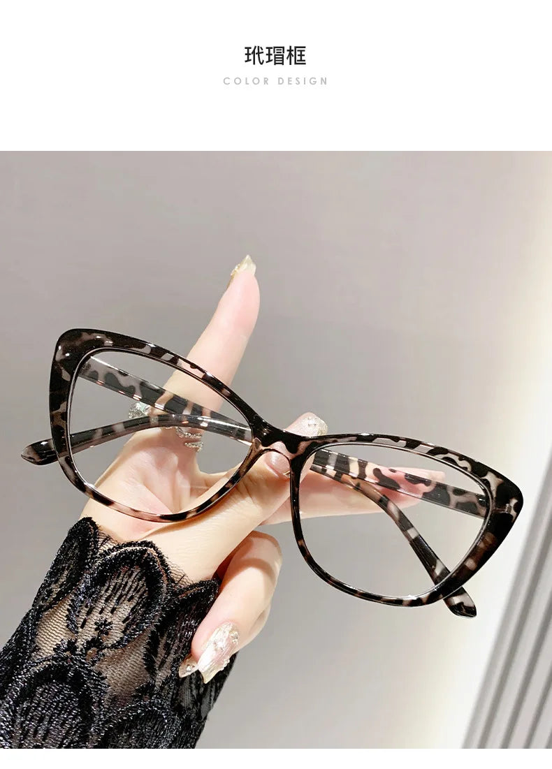 Fashion Ladies Reading Glasses – Trendy Luxury Cat Eye Presbyopia Anti-Blue Light Eyeglasses for Women & Men