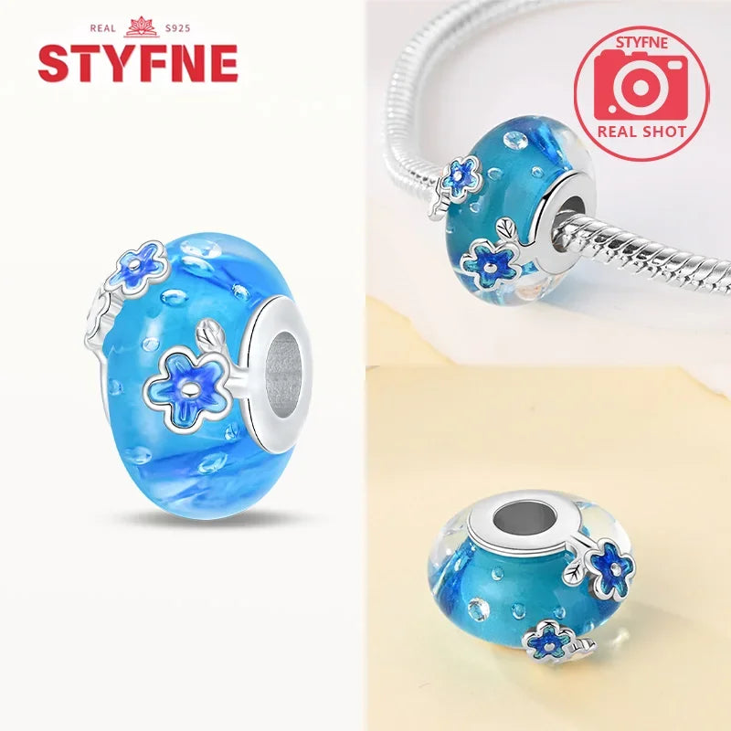 925 Sterling Silver Blue Series Crystal Enamel Murano Bead | Fit Original Bracelet Women DIY Fine Jewelry Gift