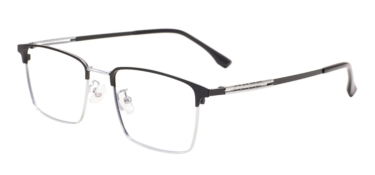 Rectangular Metal Browline Glasses Frame – Comfortable Large Full Rim Business Eyewear for Men