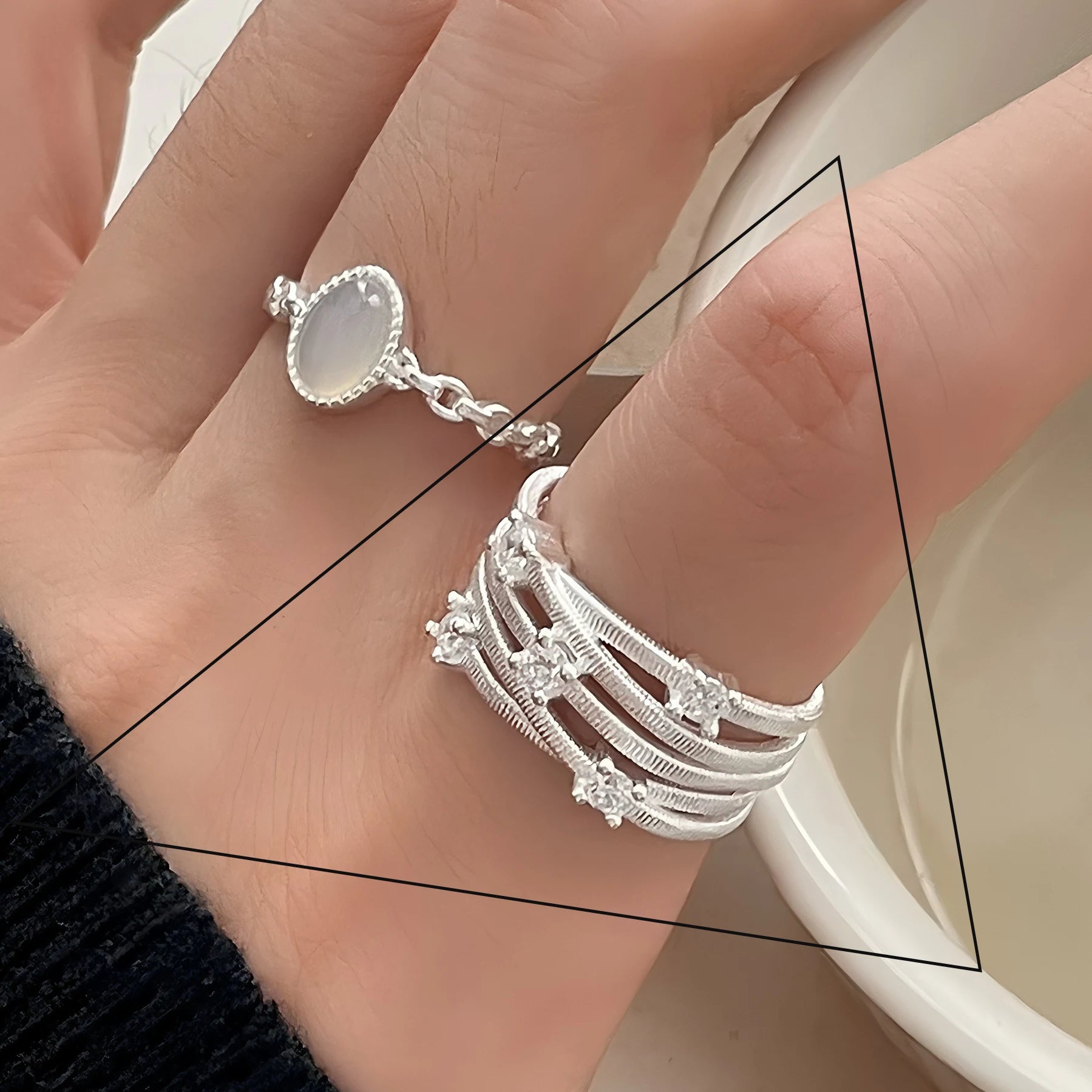 VENTFILLE 925 Sterling Silver Flower Lace Ring – Adjustable CZ Korean Fashion Jewelry