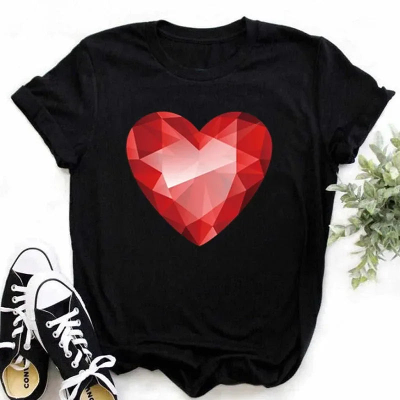 Maycaur Finger Heart Women's T-Shirt | Korean Ulzzang Graphic Tee | 90s Girl Casual Fashion Top