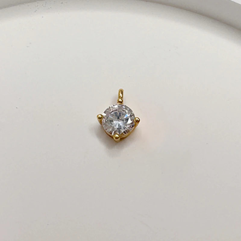 S925 Sterling Silver Round Zirconia Pendant – Gold Plated Charm for Necklace Chain DIY Fine Jewelry Making SD3