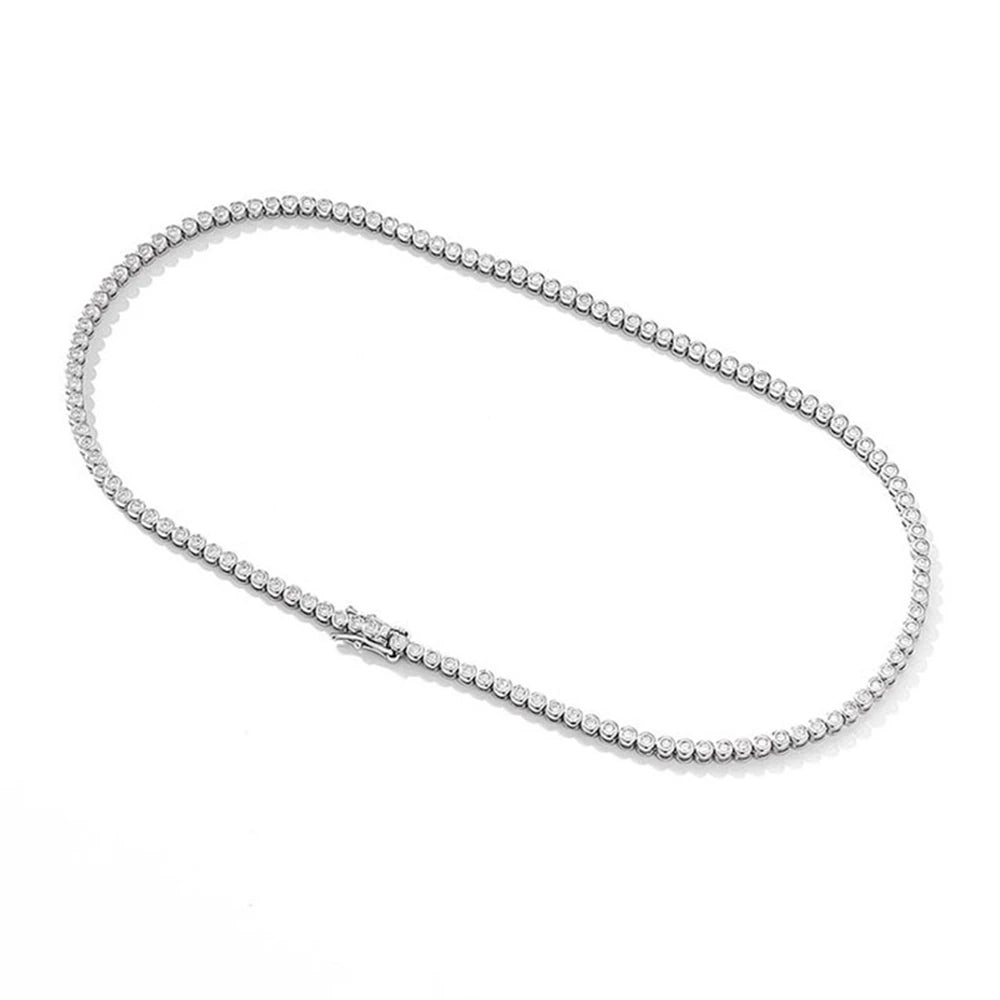 Wong Rain 18K Gold Plated 925 Sterling Silver Moissanite Tennis Necklace – 2mm D Color VVS1 3EX Diamond Chain Fine Jewelry GRA