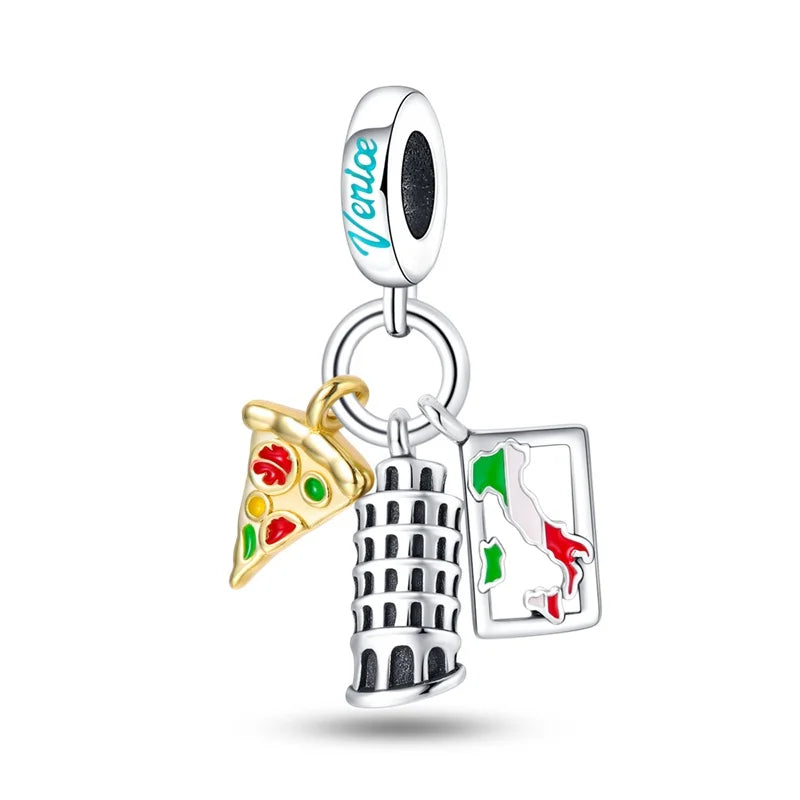 925 Sterling Silver Travel & Luggage Attractions Zircon Charm Beads | Fit Pandora Bracelet