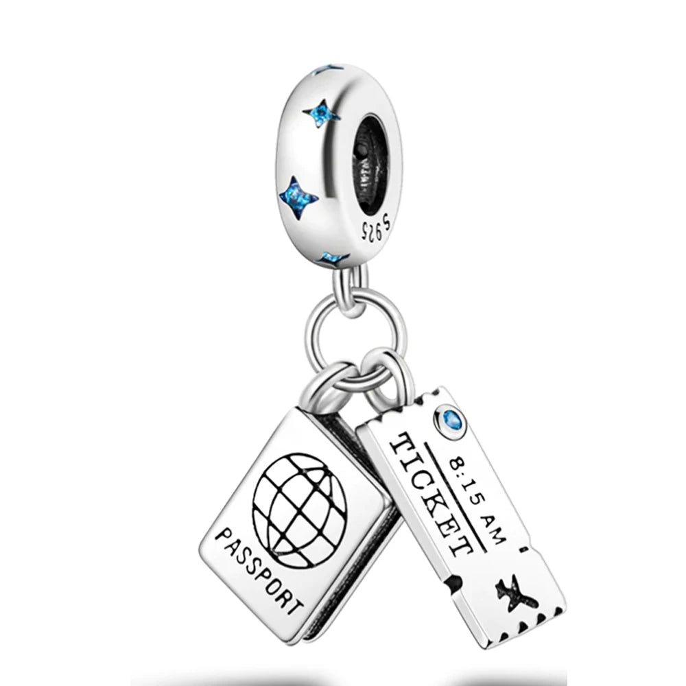 New 925 Sterling Silver Travel & Food Charm Beads – Wine, Lobster, Chili, Passport, Eiffel Tower, Plane & Beer for Pandora Bracelet