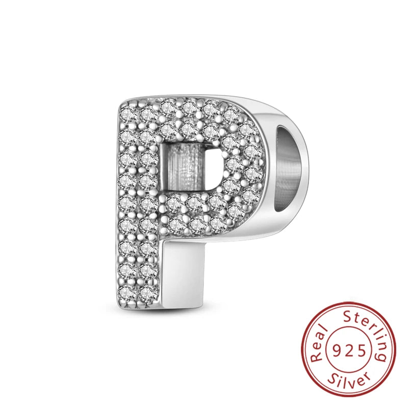 925 Sterling Silver A–Z Alphabet Letter Charms | 26 Letters Beads Fit Original Bracelet DIY Jewelry Making Gift