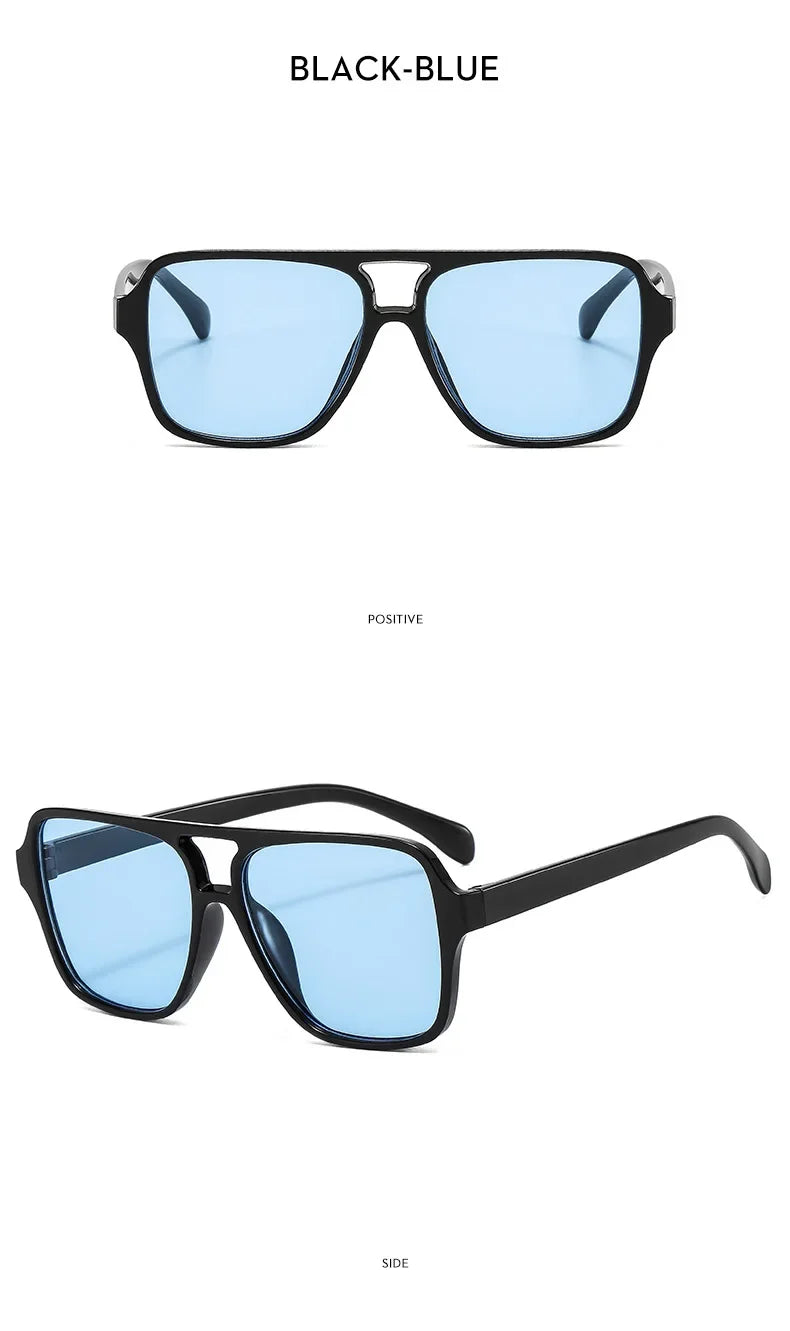 Vintage Double Bridge Yellow Sunglasses for Women – Oversized Square Luxury Shades | Female Pilot Style Eyewear