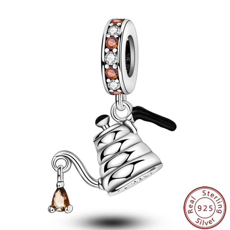 925 Sterling Silver Dessert Afternoon Tea Charm – Coffee, Cake, Pizza & Fries Beads Fit Original Pandora Bracelet DIY Jewelry