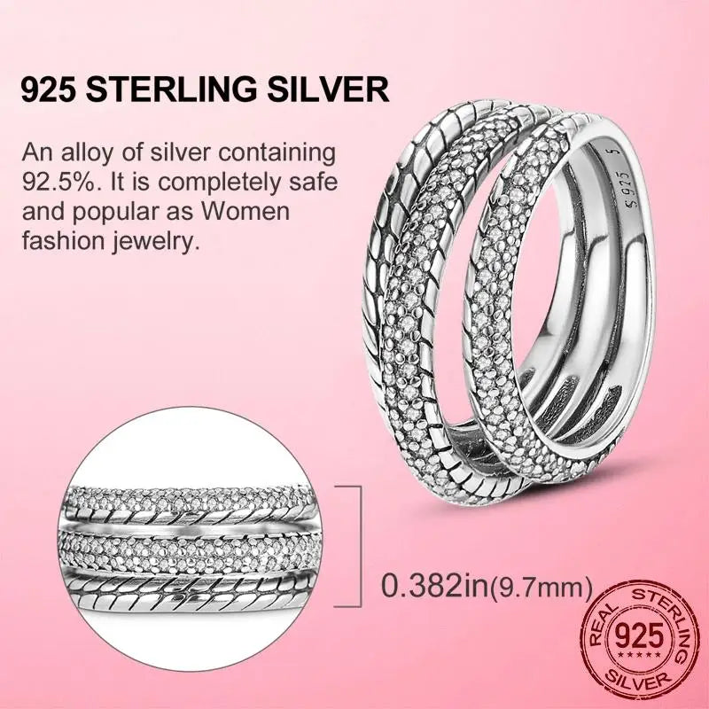 925 Silver Sparkling & Polished Lines Ring for Women | 2025 New Finger Ring | Wedding Engagement Jewelry Gift Anel