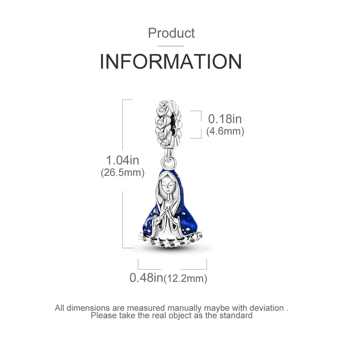 925 Sterling Silver Virgin Mary Dangle Charm | Fits Pandora Bracelet | Our Lady Pendant Bead | Religious DIY Jewelry Gift