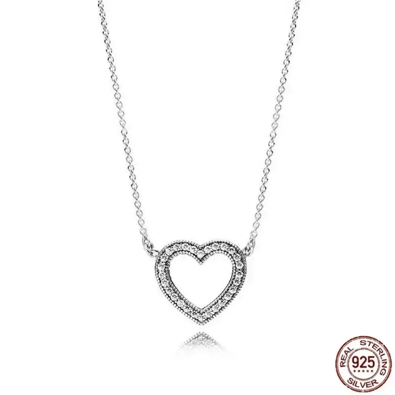 925 Silver Heart Pendant 💖 Dazzling Round Necklace Fits Pandora Gift