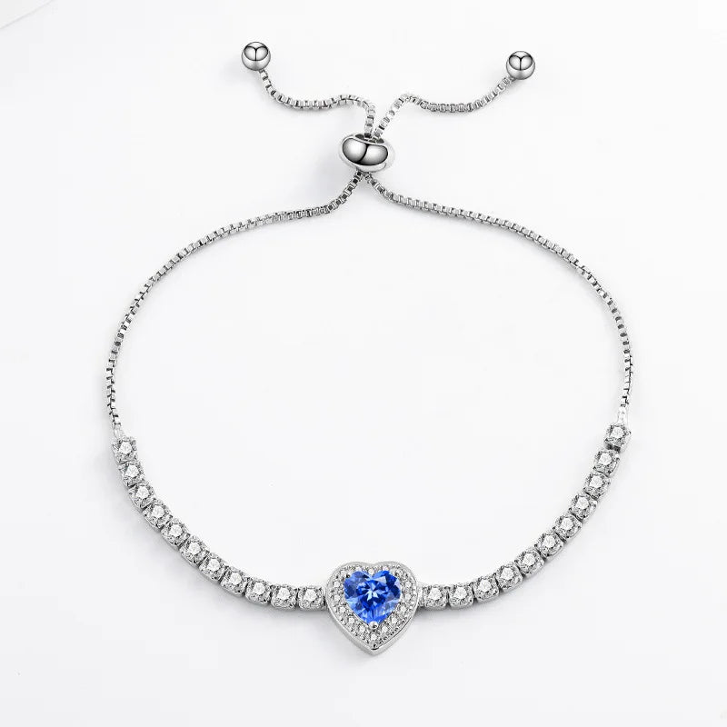 925 Sterling Silver 3D Heart-Shaped Adjustable Love Color Bracelet for Women