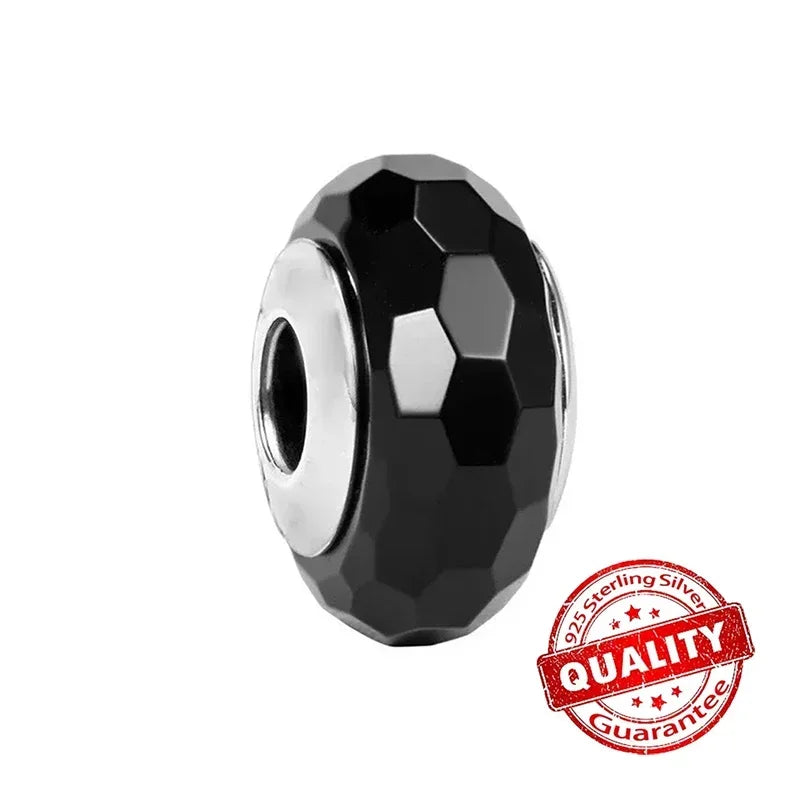 925 Sterling Silver Murano Glass Galaxy & Clover Heart Beads | Fit Pandora Bracelet DIY Jewelry Gift for Mum