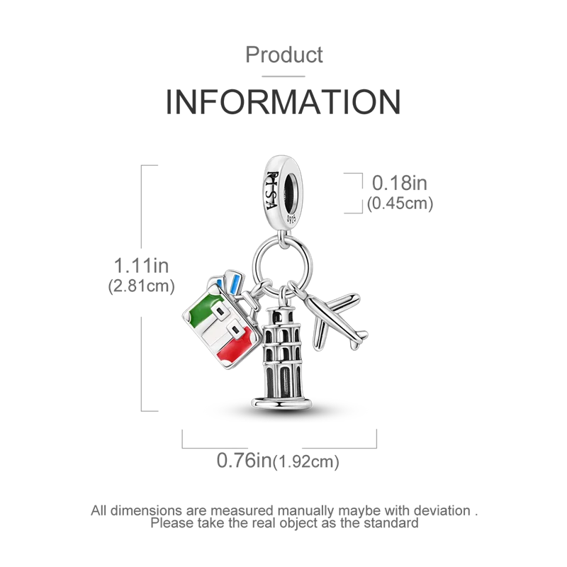 925 Sterling Silver Travel Around the World Charm Bead | Eiffel Tower & Triumphal Arch Dangle for Original Bracelet DIY Jewelry