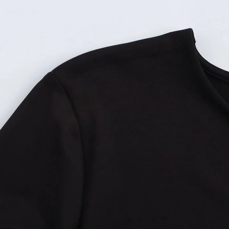 2025 MUJER Black Bustier Bodysuit for Women | Sexy Long Sleeve One-Piece Summer Top