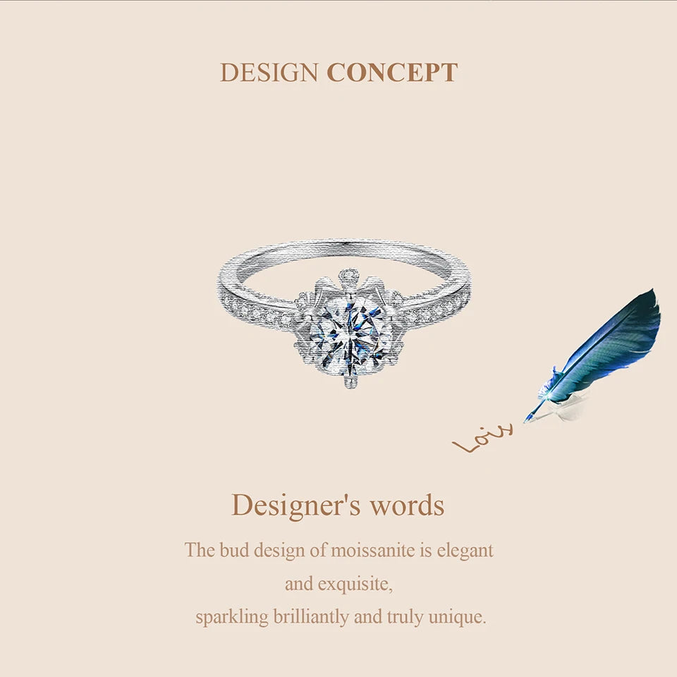 BAMOER 1ct D Color VVS1 Moissanite Flower Ring – 925 Sterling Silver Solitaire Engagement Ring for Women